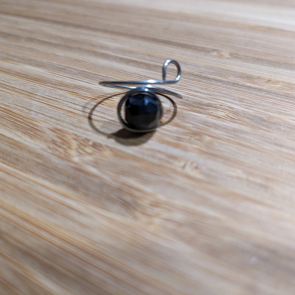 Handmade Silver Ring with Black Bead Size 7